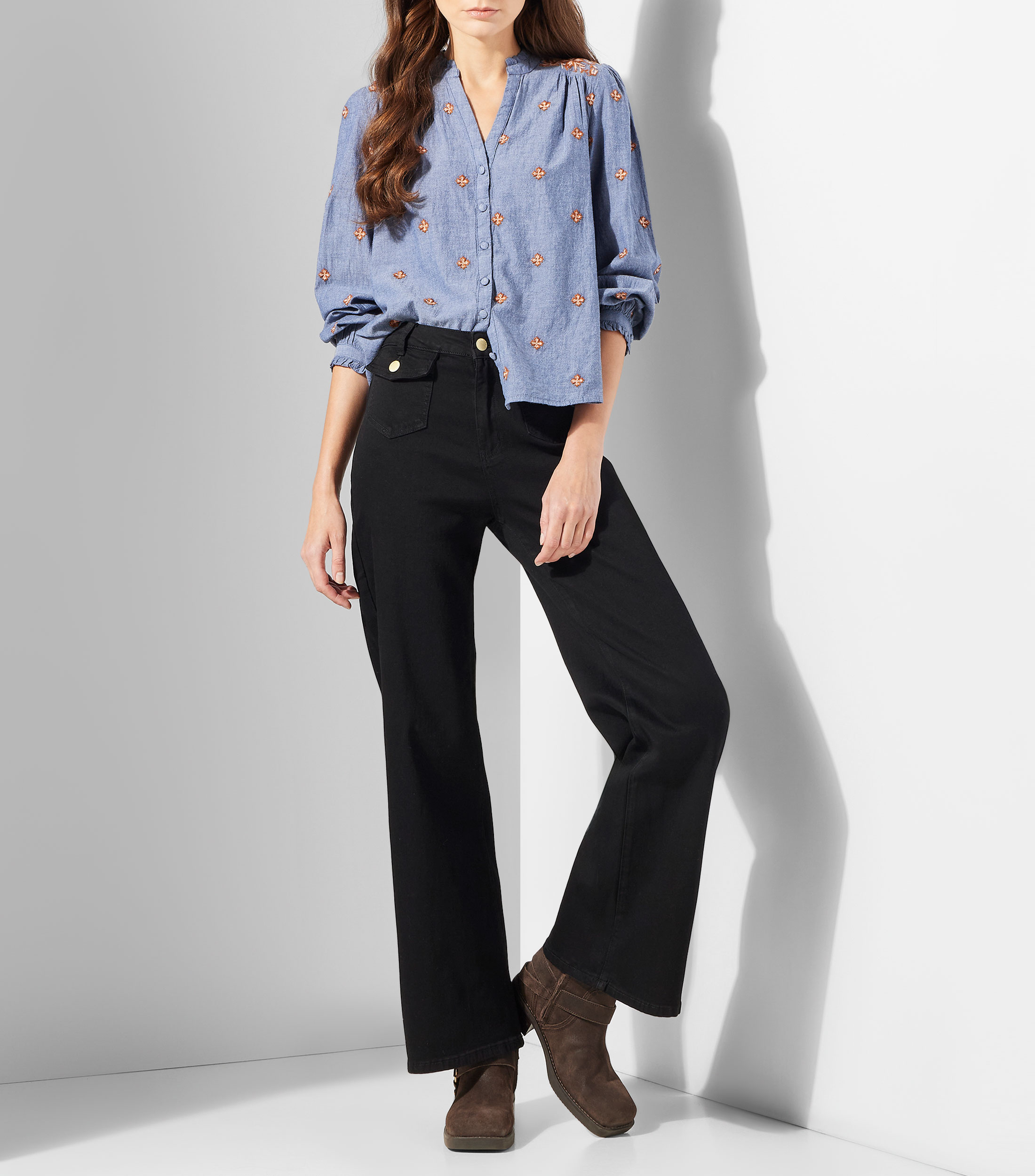 Camisa lisa manga larga Mujer